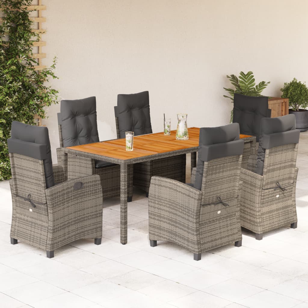 7-tlg. Garten-Essgruppe mit Kissen Grau Poly Rattan